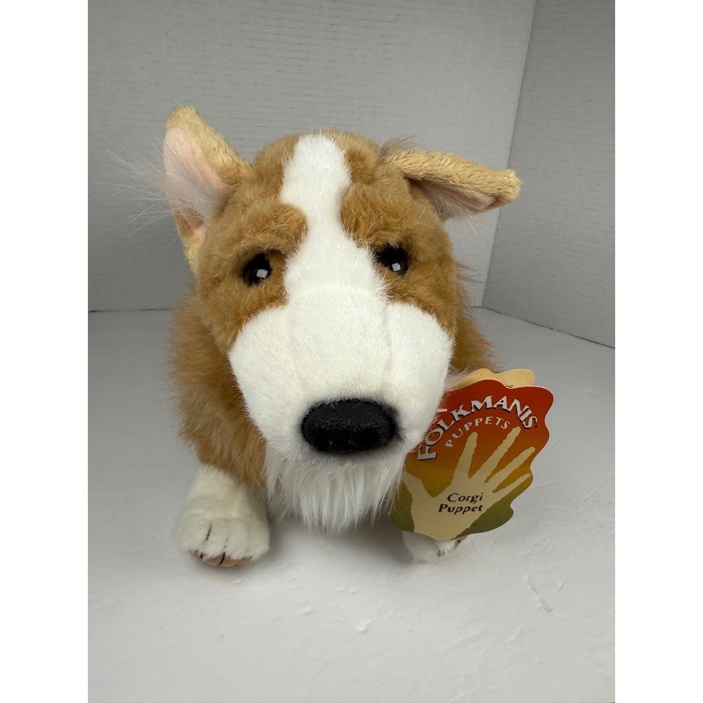 Folkmanis Corgi Puppet Tan NWT Plush Realistic Dog Hand Puppet rare retired